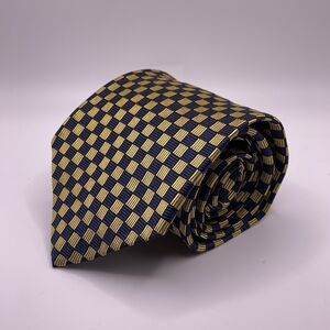 Lauren Ralph Lauren Blue Yellow Checkered Plaid Silk Mens Made Hand Finished